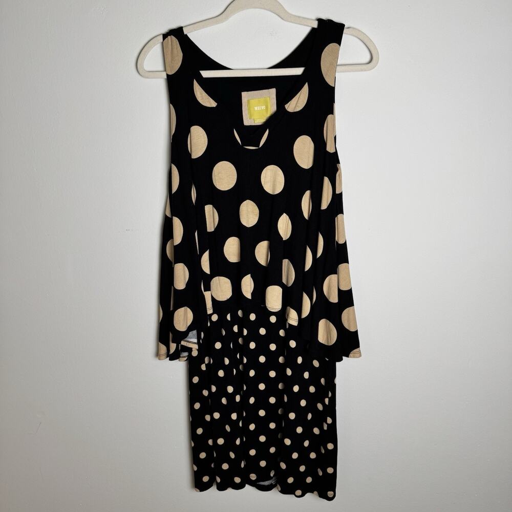 MAEVE ANTHROPOLOGIE Black Tan Polka Dot Retro Chic Sleeveless Midi dress small